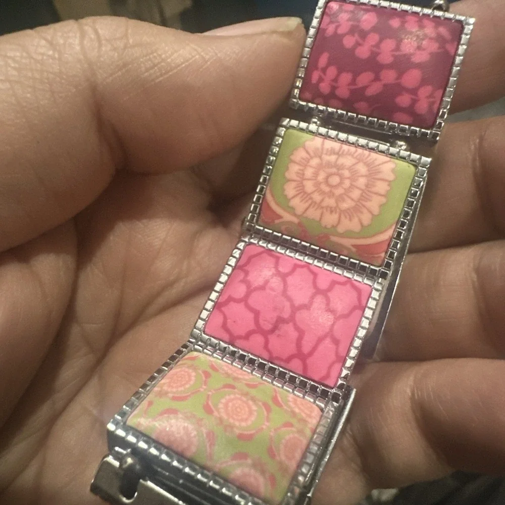 Working Jilzarah Blossom Ladies Watch Polymer Clay Inlays Stretch Band Artisan